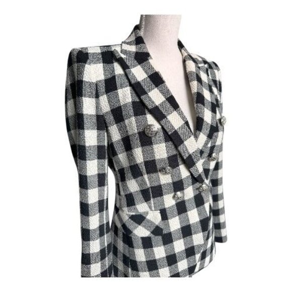 VERONICA BEARD Miller Dickey Plaid Jacket Blazer Size 4 Black White Linen Check - Picture 6 of 12